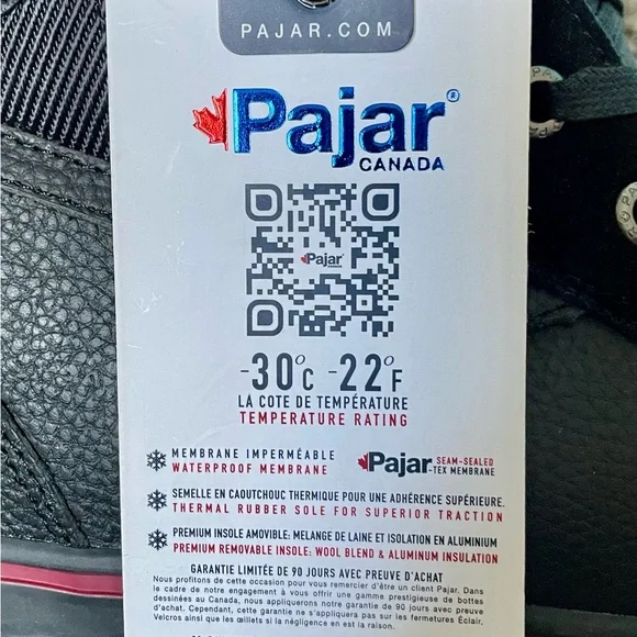 NWT Pajar Canada Black Waterproof Winter Lace-Up Boots Red Accents Men’s New - Picture 4 of 11